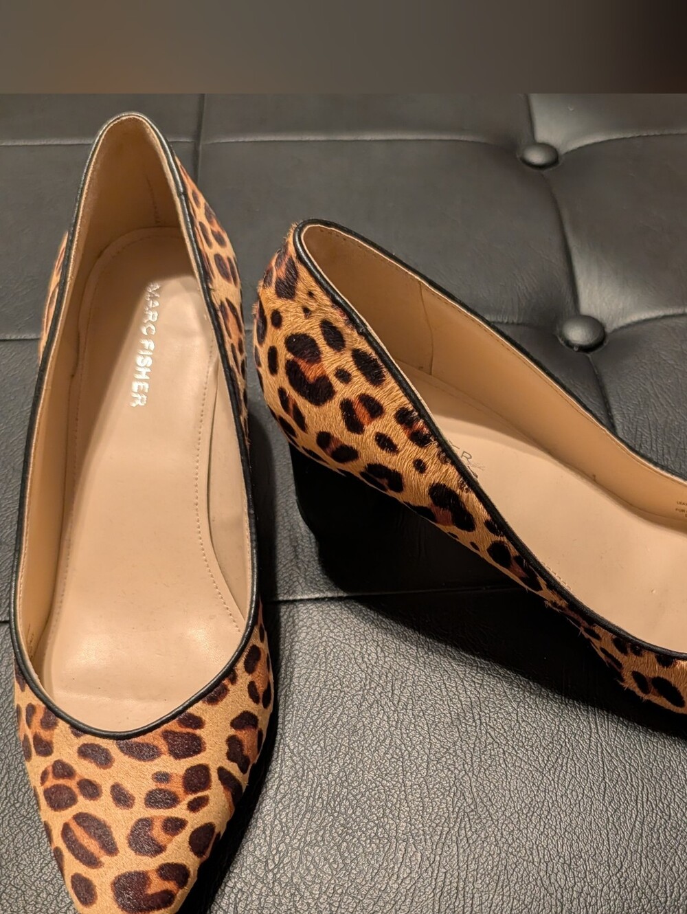 Marc Fisher Leopard-Print Pointed-Toe Flats - Tan & Black